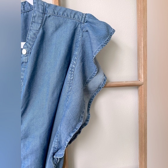 EUC Gap Flutter Sleeve Chambray Tencel Midi Shirt Dress - Med Indigo - Size XS - Picture 9 of 14